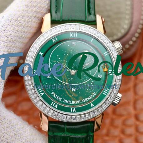 Replica Patek Philippe Grand Complications Sky Moon Celestial 5102PR Noob Rose Gold & Diamond Green Dial Swiss 240 LU CL C