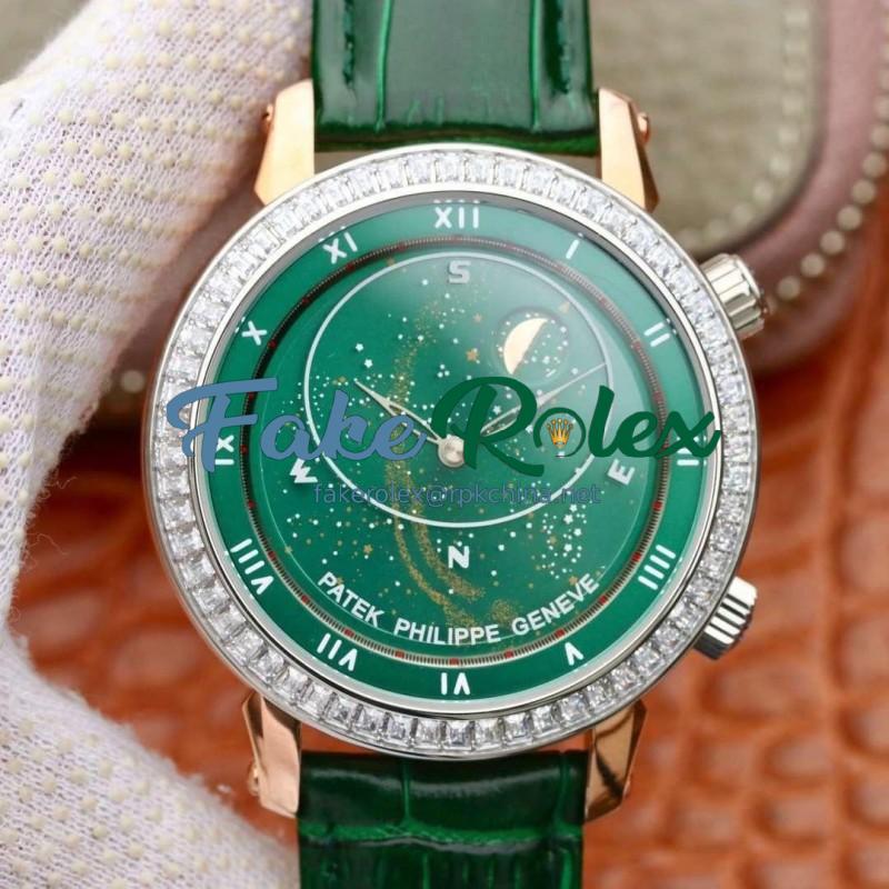 Replica Patek Philippe Grand Complications Sky Moon Celestial 5102PR Noob Rose Gold & Diamond Green Dial Swiss 240 LU CL C