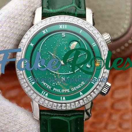 Replica Patek Philippe Grand Complications Sky Moon Celestial 5102G Noob Stainless Steel & Diamond Green Dial Swiss 240 LU CL C