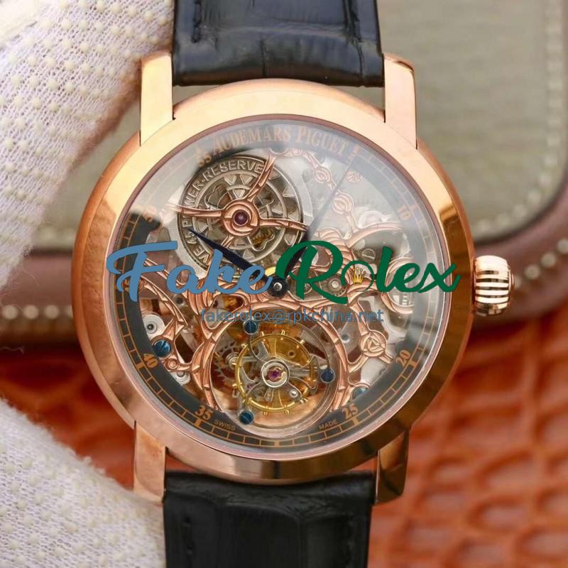 Replica Audemars Piguet Jules Audemars Tourbillon 26357PT.ZZ.D028CR.01 Noob Rose Gold Skeleton Dial Swiss Tourbillon