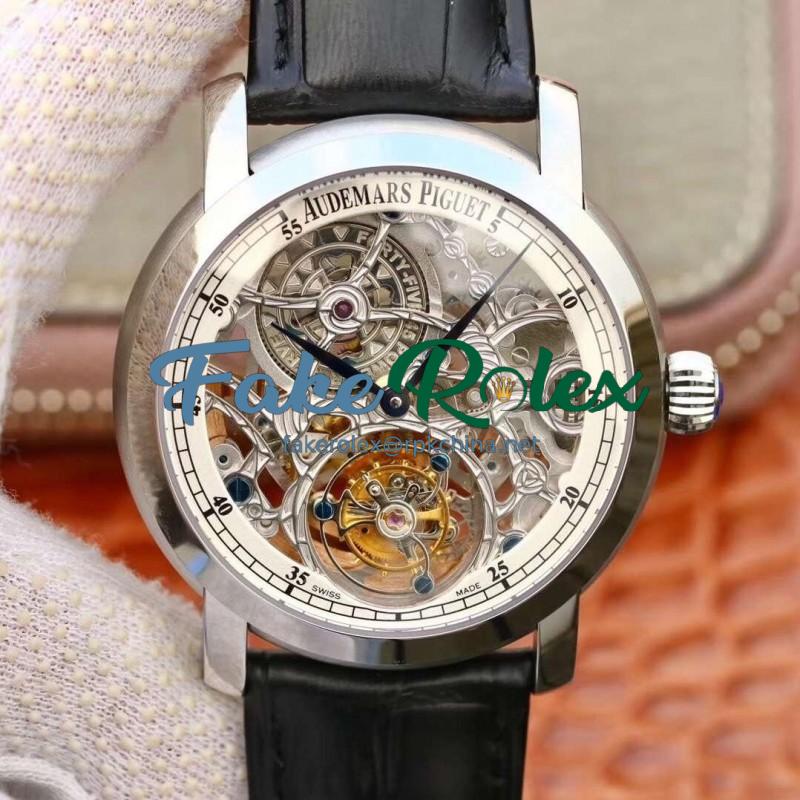 Replica Audemars Piguet Jules Audemars Tourbillon 26357PT.ZZ.D028CR.01 Noob Stainless Steel White Skeleton Dial Swiss Tourbillon