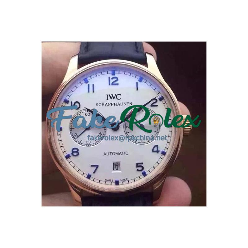 Replica IWC Portuguese IW500704 Power Reserve Rose Gold White Dial Blue Markers Swiss IWC 52010