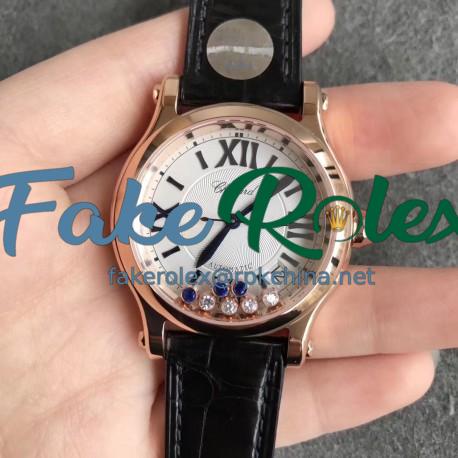 Replica Chopard Happy Sport 36MM Automatic 274808 YF V2 Rose Gold White & Diamond Dial Swiss 2892