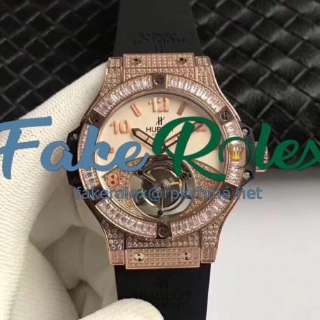 Replica Hublot Big Bang Tourbillon Noob Rose Gold & Diamonds Beige & Diamond Dial Swiss Tourbillon