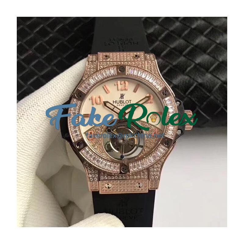 Replica Hublot Big Bang Tourbillon Noob Rose Gold & Diamonds Beige & Diamond Dial Swiss Tourbillon