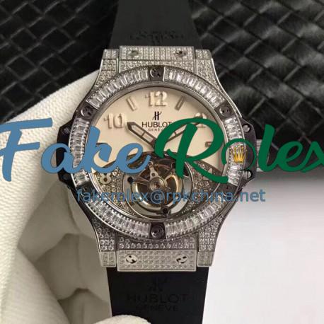 Replica Hublot Big Bang Tourbillon Noob Stainless Steel & Diamonds Beige & Diamond Dial Swiss Tourbillon