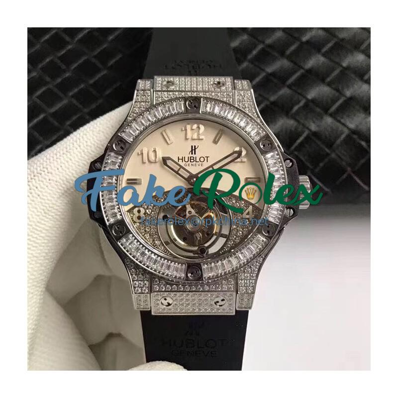 Replica Hublot Big Bang Tourbillon Noob Stainless Steel & Diamonds Beige & Diamond Dial Swiss Tourbillon