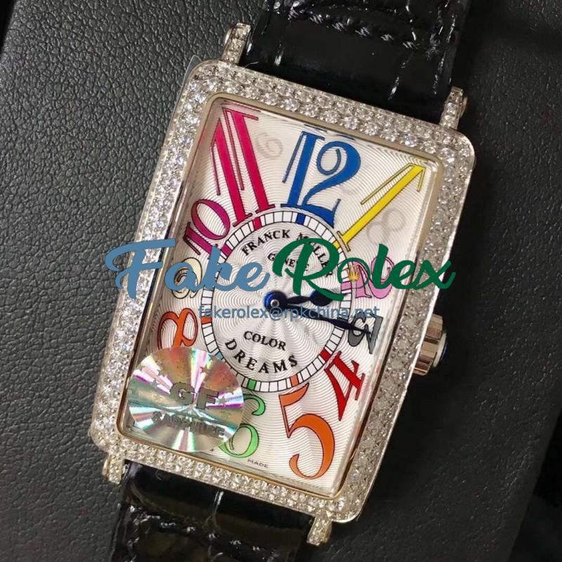 Replica Franck Muller Ladies Long Island Color Dreams 1200 CH COL DRM D GF Stainless Steel & Diamonds Silver Dial Swiss Quartz