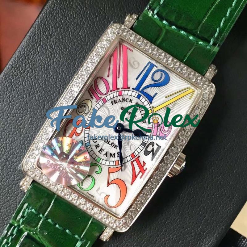 Replica Franck Muller Ladies Long Island Color Dreams 1200 CH COL DRM D GF Stainless Steel & Diamonds Silver Dial Swiss Quartz