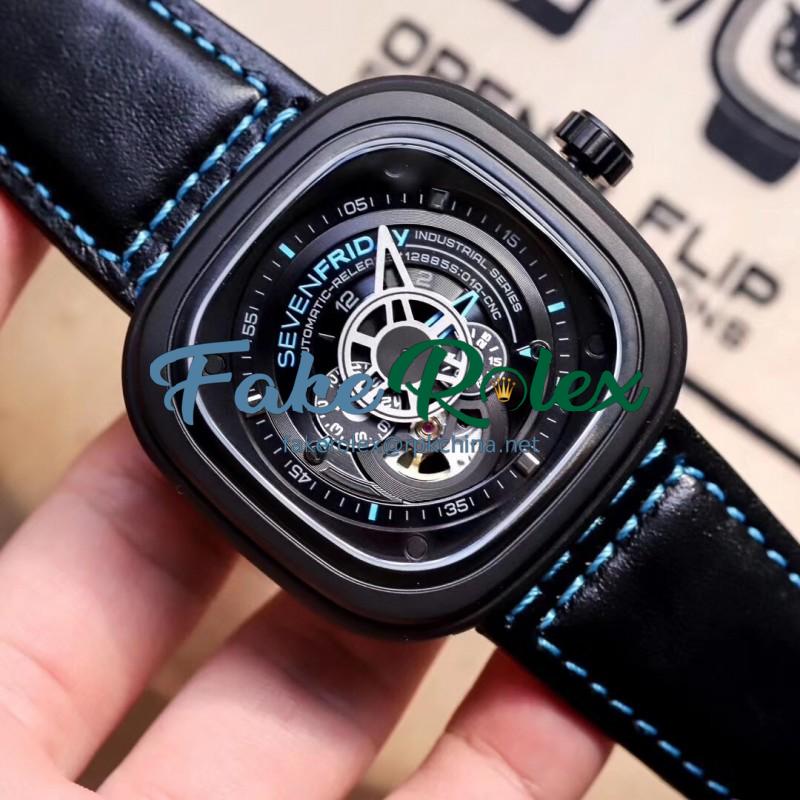 Replica SevenFriday P2B/02 Revolution SW PVD Black & Blue Dial Miyota 82S7