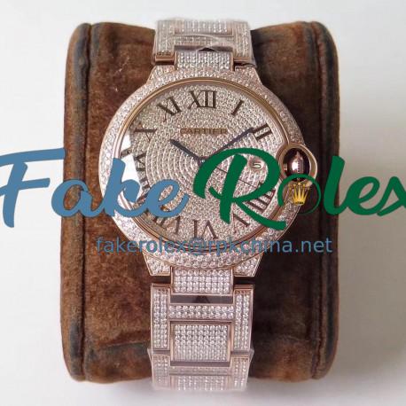 Replica Ballon Bleu De Cartier 42MM Full Paved Diamonds TW Rose Gold & Diamond Diamond Dial M9015