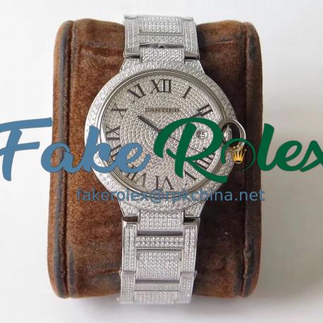 Replica Ballon Bleu De Cartier 42MM Full Paved Diamonds TW Stainless Steel & Diamond Diamond Dial M9015