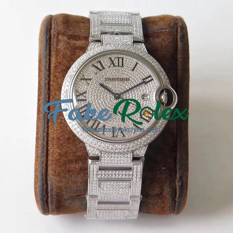 Replica Ballon Bleu De Cartier 42MM Full Paved Diamonds TW Stainless Steel & Diamond Diamond Dial M9015