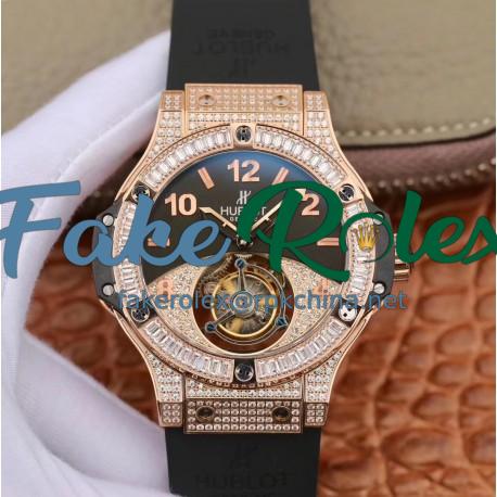 Replica Hublot Big Bang Tourbillon Noob Rose Gold & Diamonds Black & Diamond Dial Swiss Tourbillon