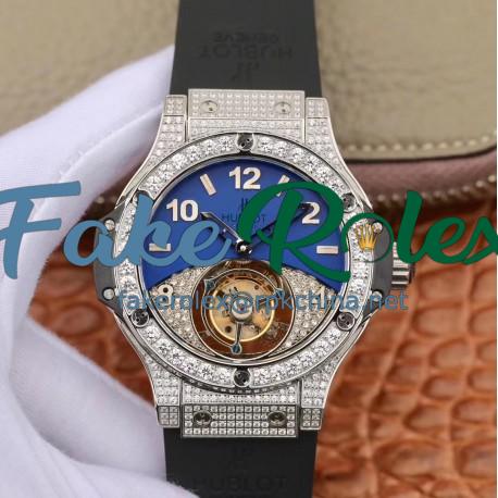 Replica Hublot Big Bang Tourbillon Noob Stainless Steel & Diamonds Blue & Diamond Dial Swiss Tourbillon