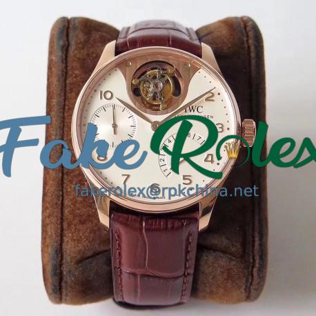 Replica IWC Portuguese Tourbillon Mystery IW504602 ZF Rose Gold White Dial Swiss Tourbillon