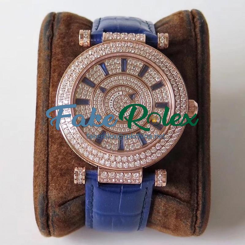 Replica Franck Muller Round Double Mystery Baguette Cut Diamond 42 DM D 2R CD GS Rose Gold & Diamonds Diamond Dial M9015