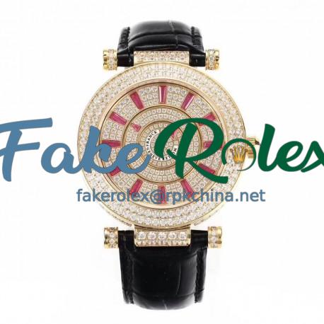 Replica Franck Muller Round Double Mystery Baguette Cut Diamond 42 DM D 2R CD GS Yellow Gold & Diamonds Diamond Dial M9015