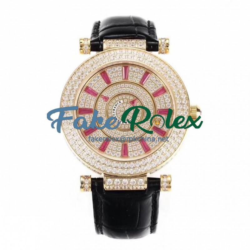 Replica Franck Muller Round Double Mystery Baguette Cut Diamond 42 DM D 2R CD GS Yellow Gold & Diamonds Diamond Dial M9015