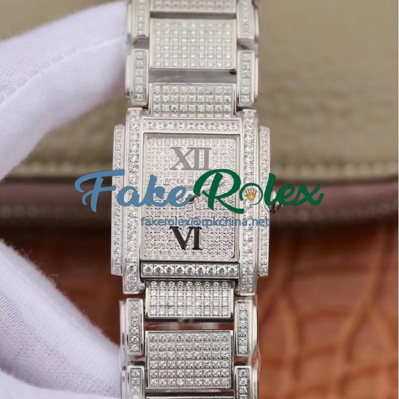 Replica Patek Philippe Ladies Twenty-4 4910/10A AW Stainless Steel & Diamond Diamond Dial Swiss Ronda Quartz