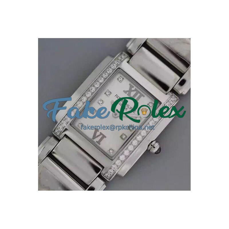 Replica Patek Philippe Ladies Twenty-4 4910/10A-011 Noob Stainless Steel White Dial Swiss Ronda Quartz