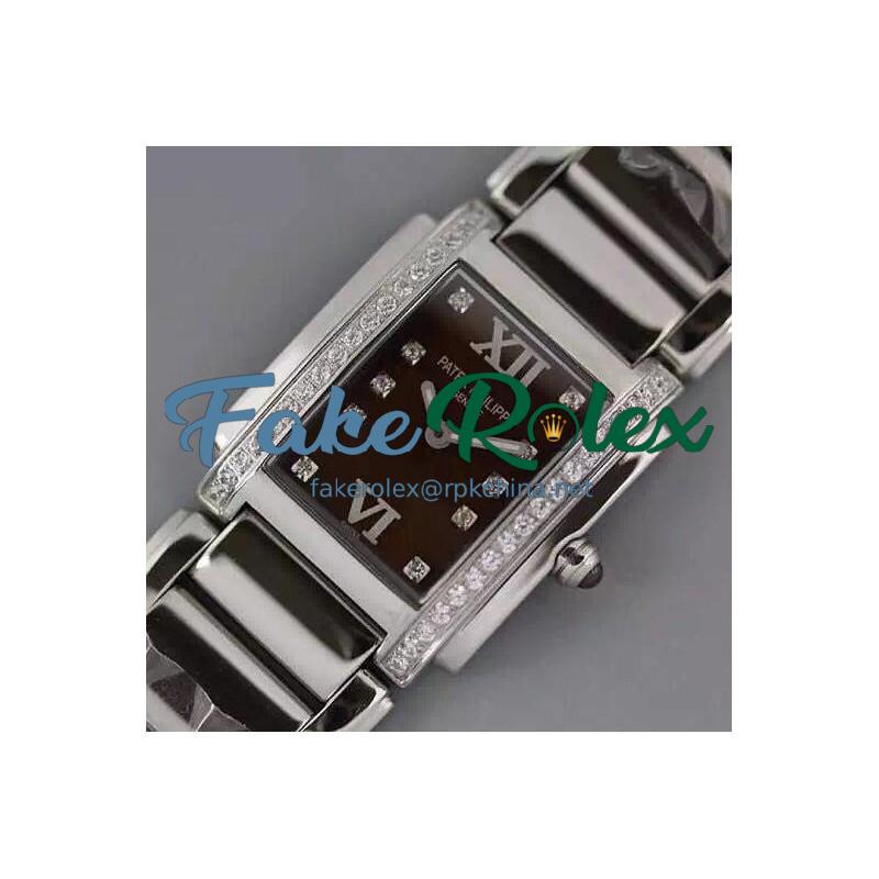 Replica Patek Philippe Ladies Twenty-4 4910/10A Noob Stainless Steel Brown Dial Swiss Ronda Quartz