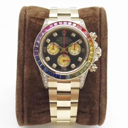 Replica Rolex Daytona Cosmograph Rainbow 116589RBOW BL Yellow Gold & Diamonds Black Dial Swiss 4130 Run 6@SEC