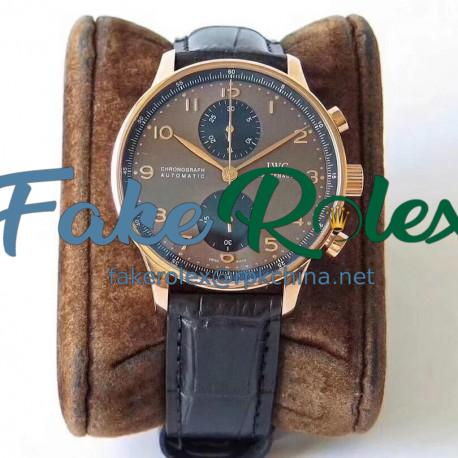 Replica IWC Portugieser Chronograph IW371482 ZF V2 Rose Gold Chocolate Dial Swiss 7750