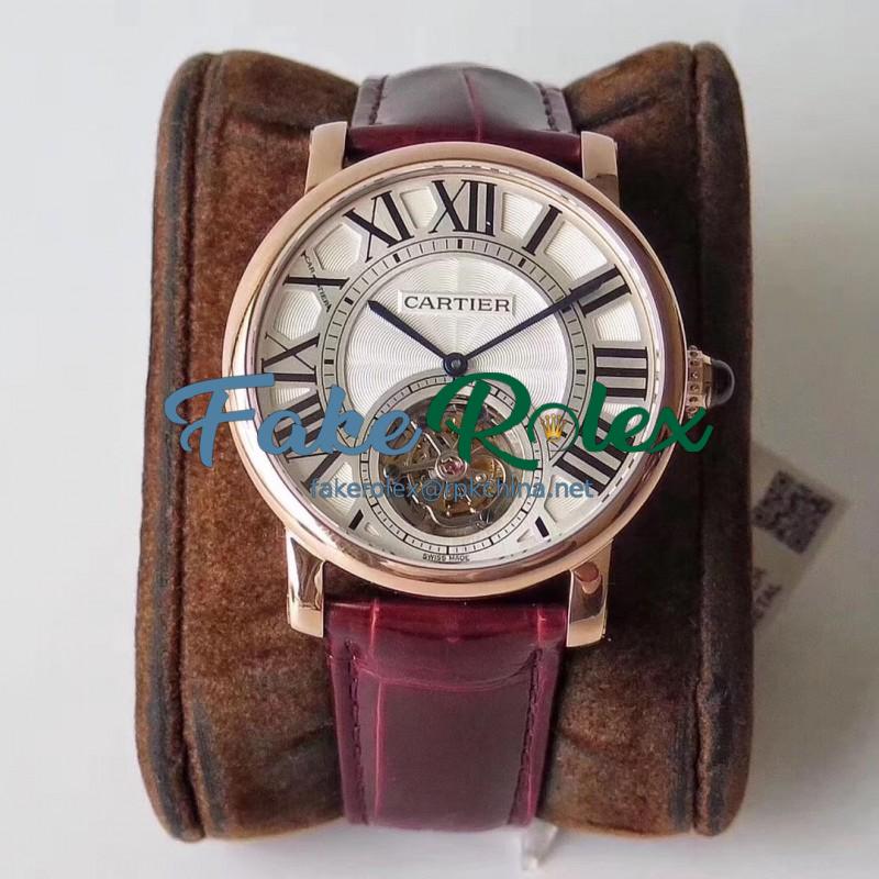 Replica Cartier Rotonde Flying Tourbillon W1556215 BL V2 Rose Gold Silver Dial Swiss Tourbillon