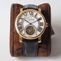 Replica Cartier Rotonde Flying Tourbillon W1556215 BL V2 Yellow Gold Silver Dial Swiss Tourbillon