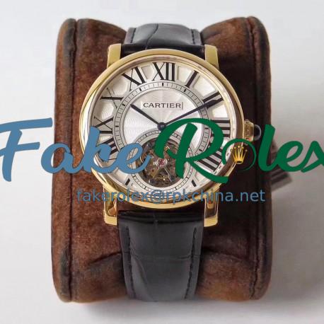 Replica Cartier Rotonde Flying Tourbillon W1556215 BL V2 Yellow Gold Silver Dial Swiss Tourbillon