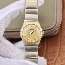 Replica Omega Constellation Manhattan 28MM TW Stainless Steel & Yellow Gold Champagne Dial Swiss Quartz