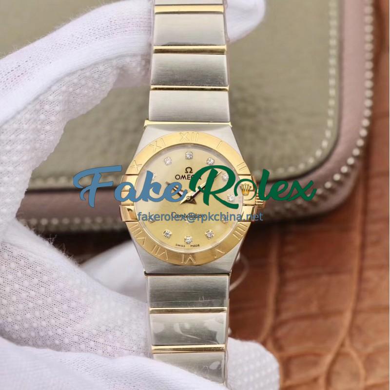 Replica Omega Constellation Manhattan 28MM TW Stainless Steel & Yellow Gold Champagne Dial Swiss Quartz