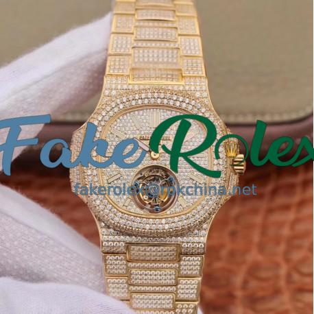 Replica Patek Philippe Nautilus Jumbo 5711 R8 Yellow Gold & Diamonds Diamond Dial Swiss Tourbillon