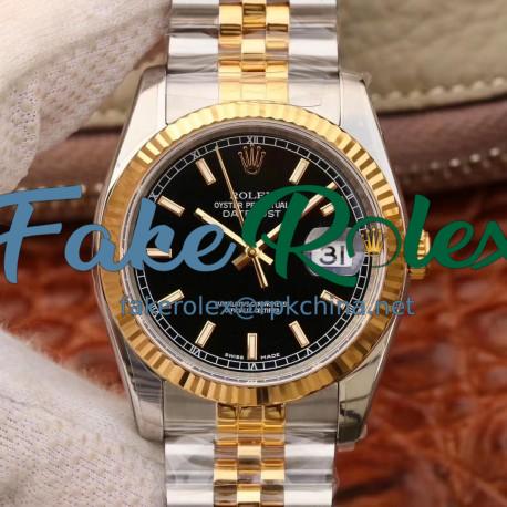 Replica Rolex Datejust 36MM 116233 AR V2 Stainless Steel & Yellow Gold Black Dial Swiss 3135