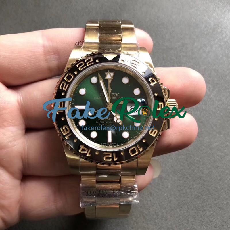 Replica Rolex GMT-Master II 116718LN GM Stainless Steel 904L With Yellow Plated Gold Green Dial Swiss 2836-2