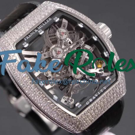 Replica Franck Muller Vanguard Gravity Skeleton V 45 T GRAVITY CS SQT Noob Stainless Steel & Diamonds Skeleton Dial M9015