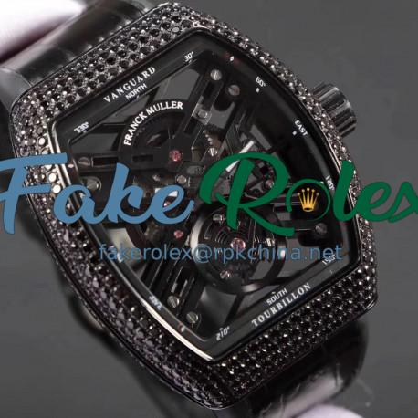 Replica Franck Muller Vanguard Skeleton V 45 T SQT Noob Ceramic & Diamonds Skeleton Dial M9015