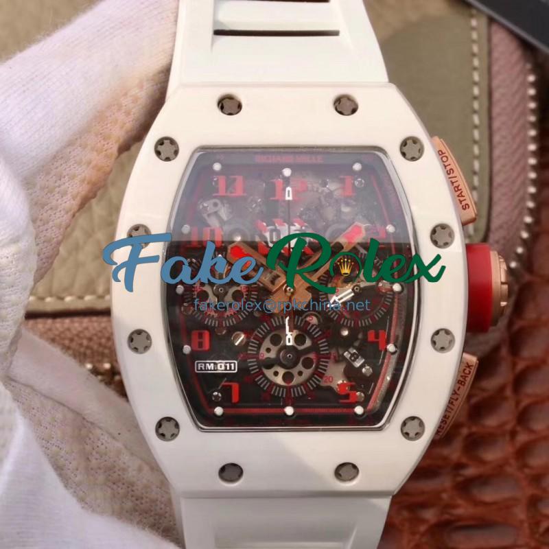 Replica Richard Mille RM011-FM Felipe Massa Flyback Dubai Chronograph KV White Ceramic Skeleton Dial Swiss 7750