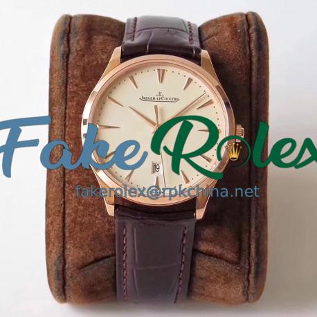 Replica Jaeger-LeCoultre Master Ultra Thin Date 1282510 ZF Rose Gold Beige Dial Swiss JLC 899/1