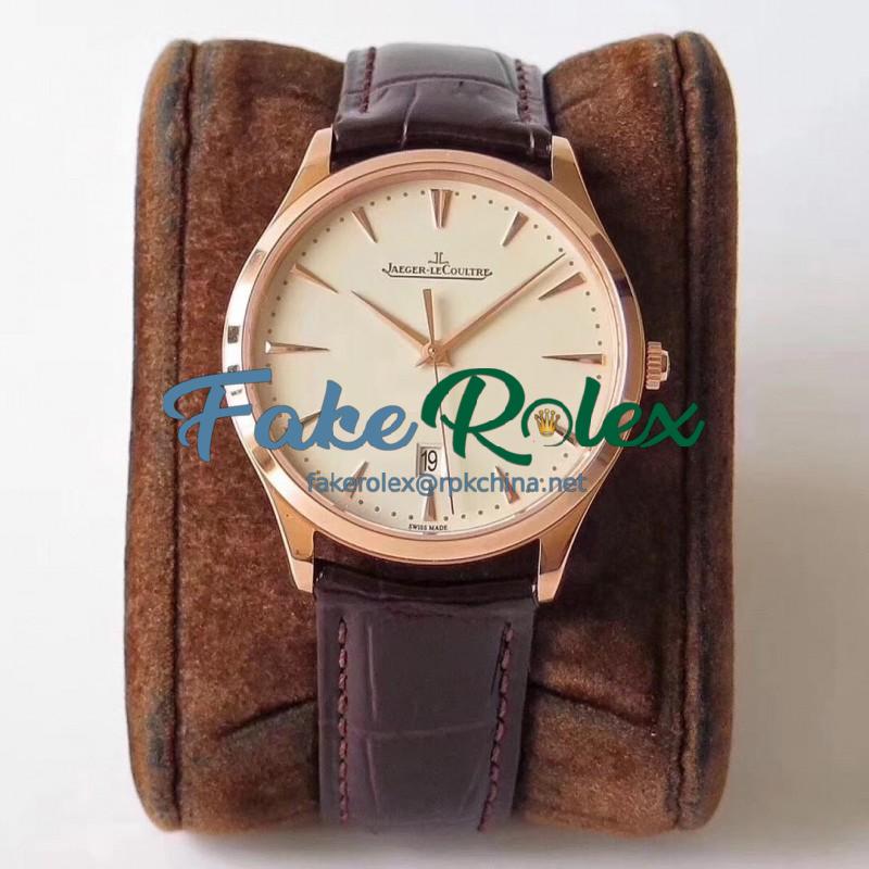 Replica Jaeger-LeCoultre Master Ultra Thin Date 1282510 ZF Rose Gold Beige Dial Swiss JLC 899/1