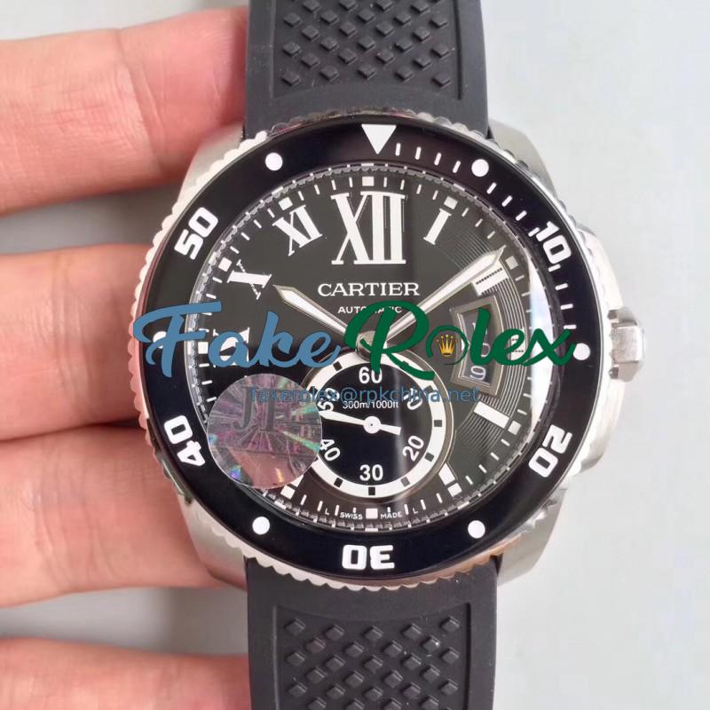 Replica Calibre De Cartier Diver W7100056 42MM JF Stainless Steel Black Dial A23J