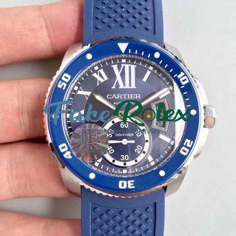 Replica Calibre De Cartier Diver WSCA0010 42MM JF Stainless Steel Blue Dial A23J