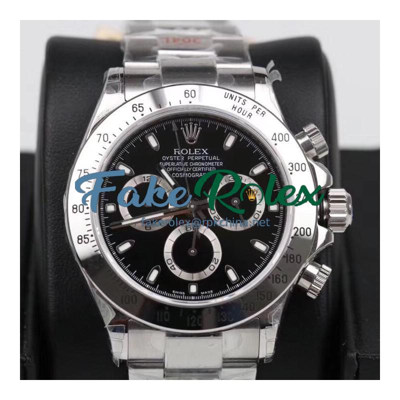 Replica Rolex Daytona Cosmograph 116520 GM Stainless Steel 904L Black Dial Swiss 4130 Run 6@SEC