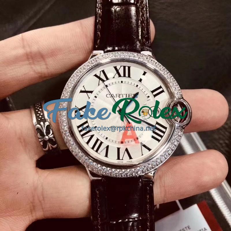 Replica Ballon Bleu De Cartier 42MM V6 Stainless Steel & Diamonds Silver Dial Seiko NH05A