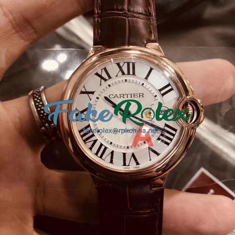 Replica Ballon Bleu De Cartier 42MM W6900651 V6 Rose Gold Silver Dial Seiko NH05A