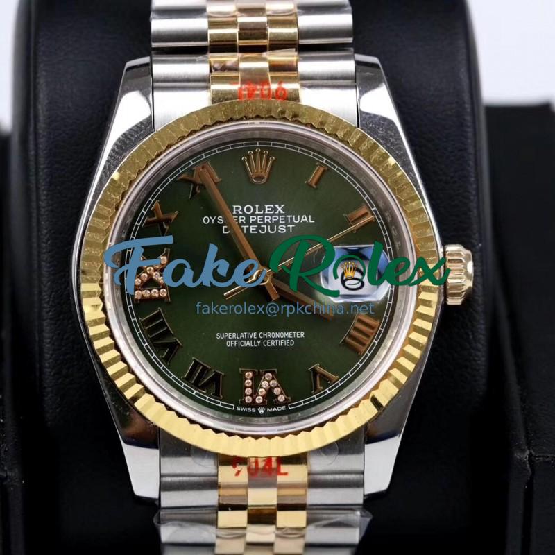 Replica Rolex Datejust 36MM 116233 GM Stainless Steel 904L & Yellow Gold Green Dial Swiss 2824-2