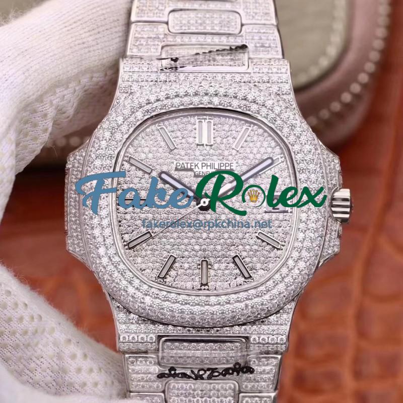 Replica Patek Philippe Nautilus Jumbo 5719/10G-010 DM Stainless Steel & Diamonds Diamond Dial Swiss 324SC