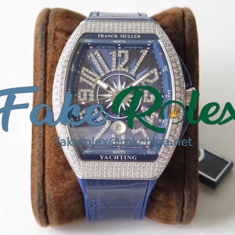 Replica Franck Muller Vanguard Yachting V45 SC DT AC BL OX Stainless Steel & Diamond Blue Dial Swiss 2824-2