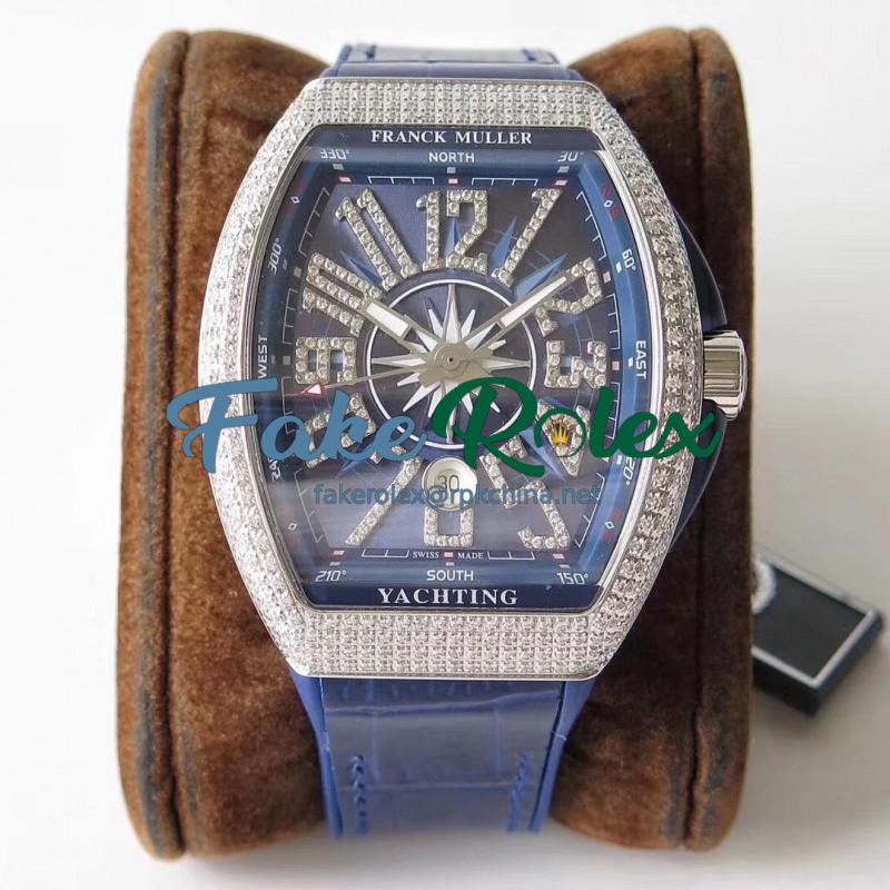 Replica Franck Muller Vanguard Yachting V45 SC DT AC BL OX Stainless Steel & Diamond Blue Dial Swiss 2824-2